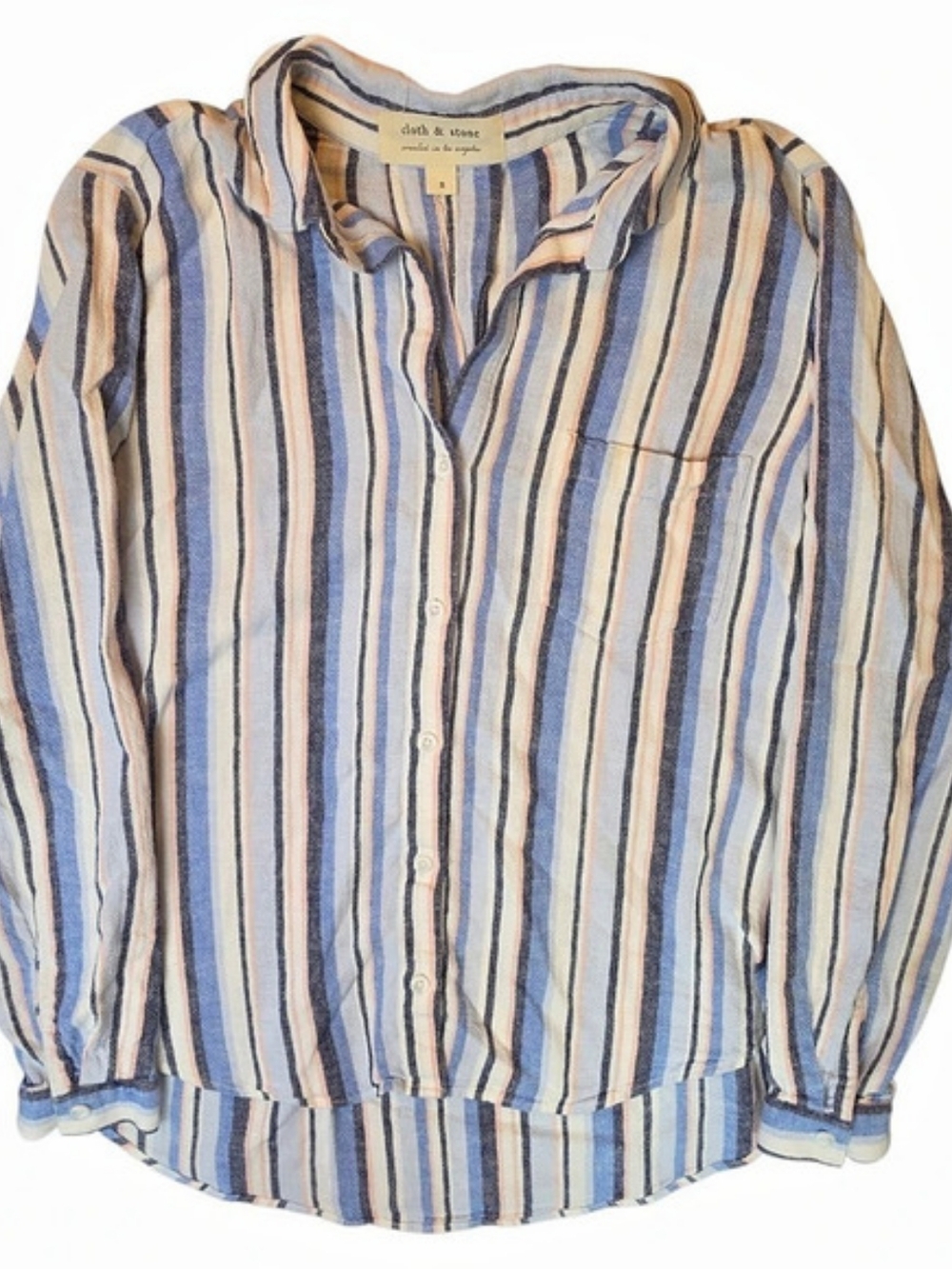 cloth & stone Striped Linen Blend Button Down Size Small Bohemian Beach Hippie